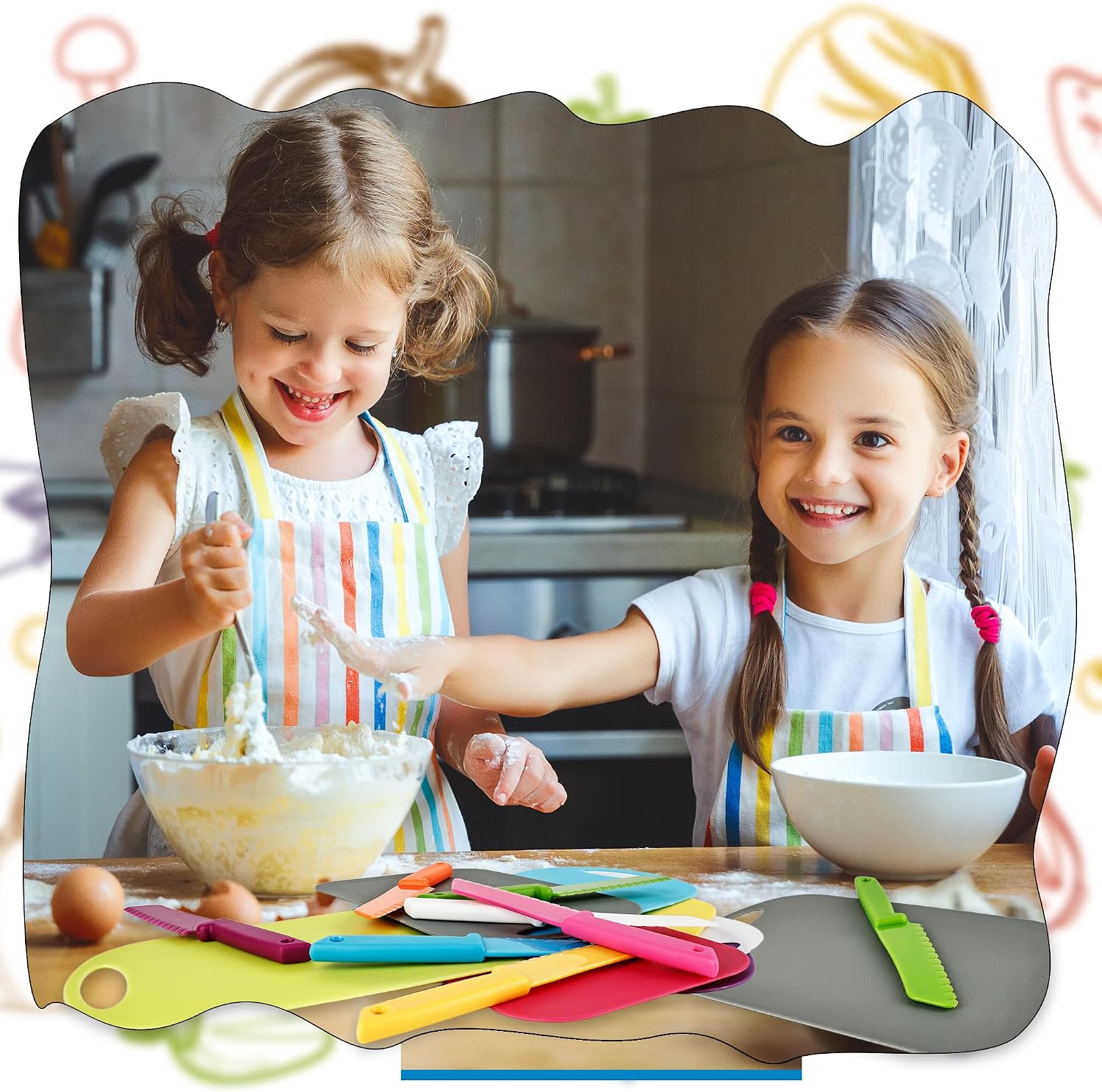 28 Pcs Kids Cutting Board and Knife Set Including 14 Pcs Plastic Safe Knives 14 Pcs Kids Colorful Chopping Boards for Kids Toddlers Preschool Cooking Toys Kitchen Learning Play