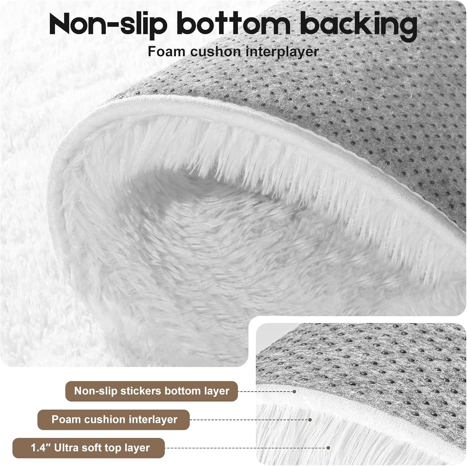 Cream White 8x10 Area Rugs for Living Room Bedroom, Fluffy Large Rug Soft Shag Non-Slip Carpet for Kids Boys and Girls Room Dorm Home Decor (8ft x 10ft) - Image 3