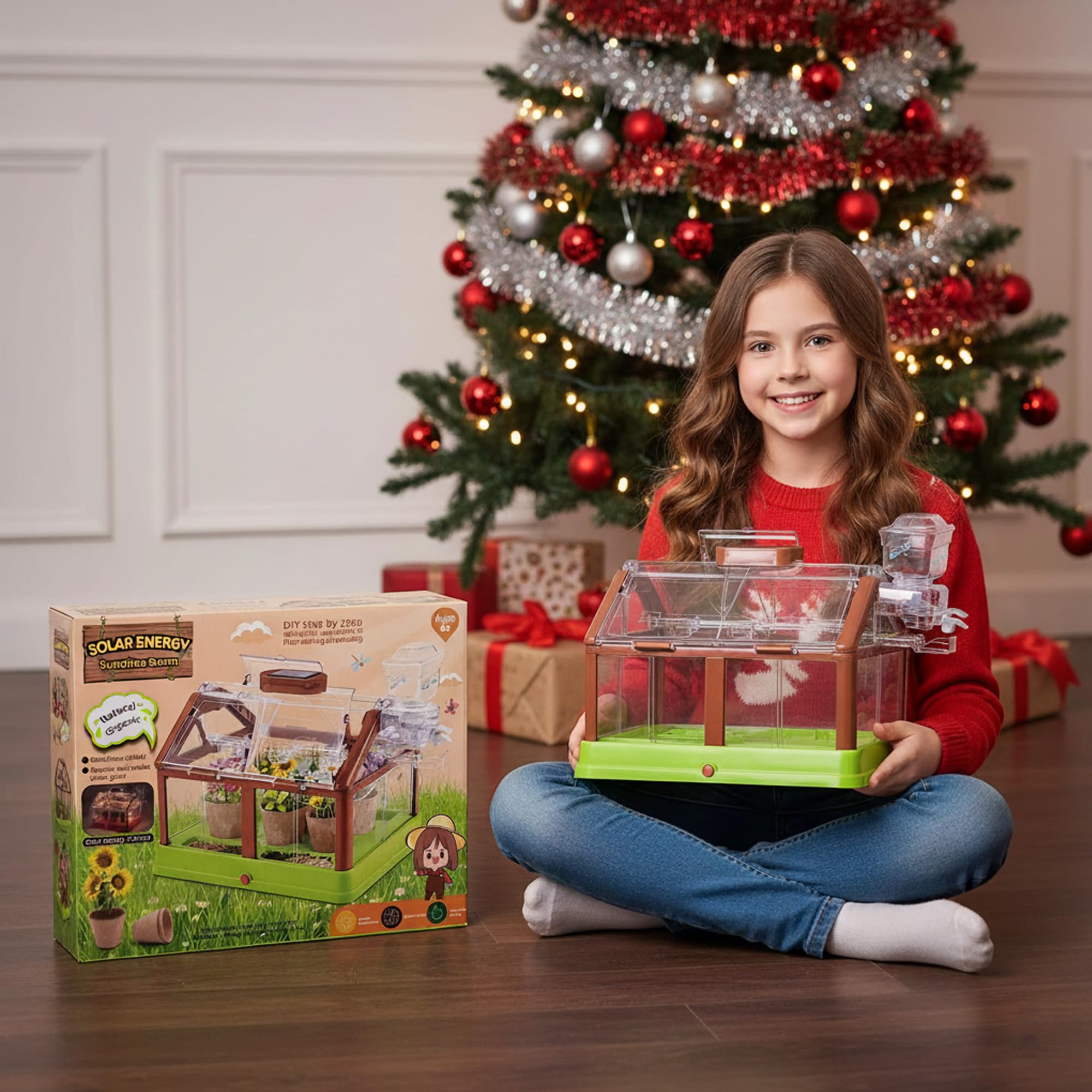 Kit de cultivo de plantas para niños, kit de cultivo de invernadero y flores para niños con riego mejorado y luz de crecimiento, jardinería perfecta para niños (verde solar) 5