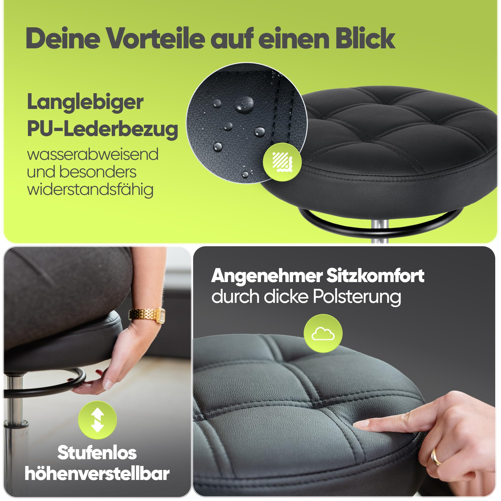 Bürohocker Ergonomisch [TESTSIEGER] Rollhocker Sitzhocker Höhenverstellbar [48-68cm] Ergonomischer Hocker für Büro [Schwingeffekt] Wackelhocker Stehhocker | Arbeitshocker rutschfest Rund