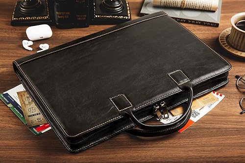 GZRHKJ Portafolio de piel de cera de aceite 85 x 14 pulgadas carpeta de portapapapeles con asa funda de transporte personalizada para portátil de 15