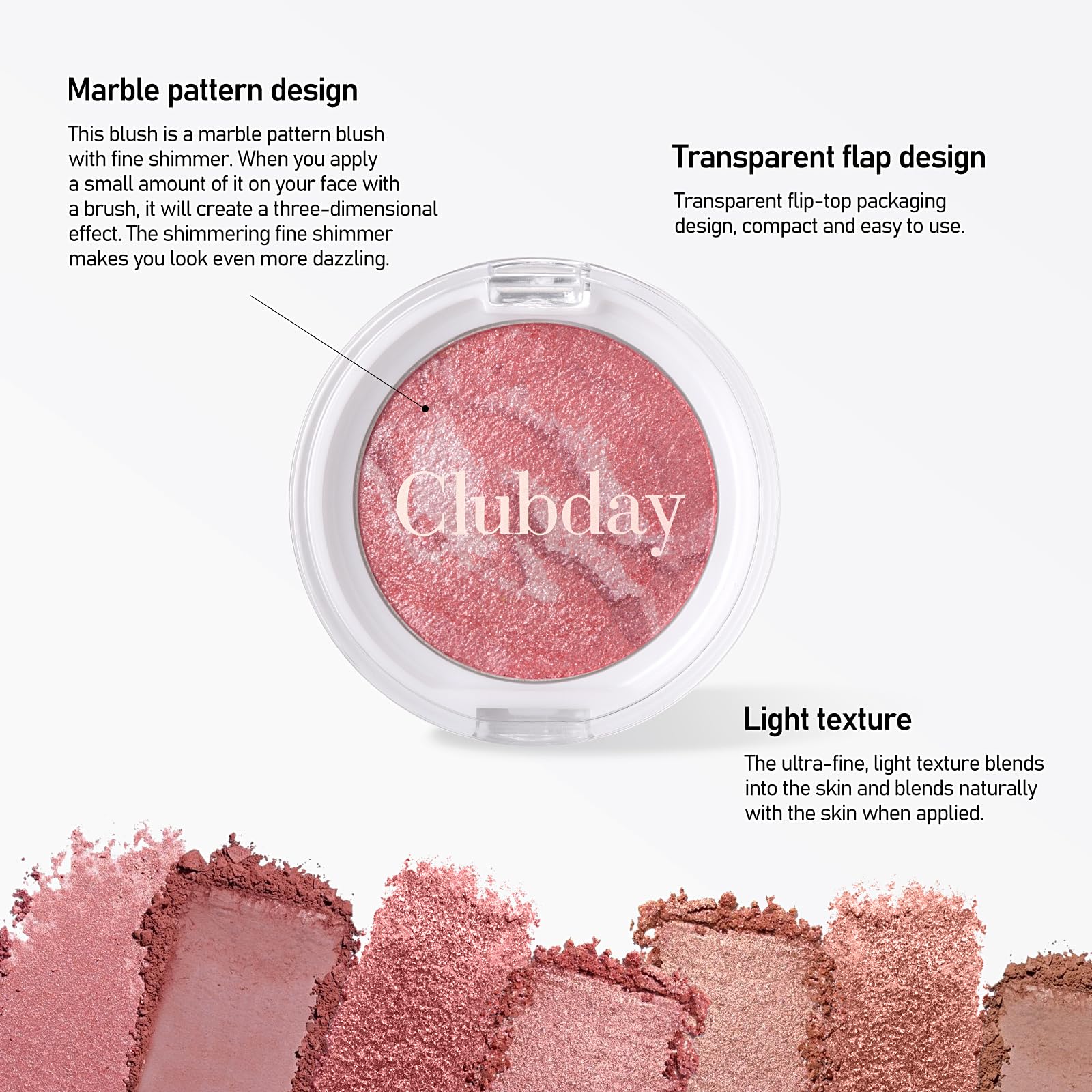 Clubday Classic Color Marbleized Blush Highlighting Face Power Blush Gifts for Women Long Lasting Glowing, Smooth, Blendable Fit For All Skin Tones,0.12 Oz-03