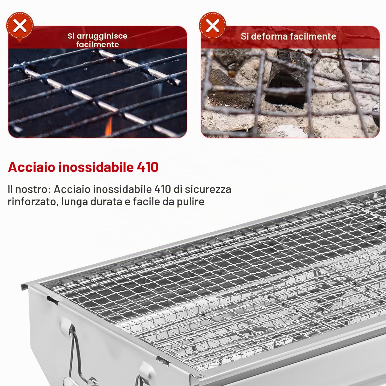 Barbecue a carbonella XXL, Barbecue portatile a carbone, Griglia pieghevole in acciaio inox, Barbecue a carbone per esterni con tagliere per spezie, cestino portaoggetti, barbecue pieghevole da tavolo