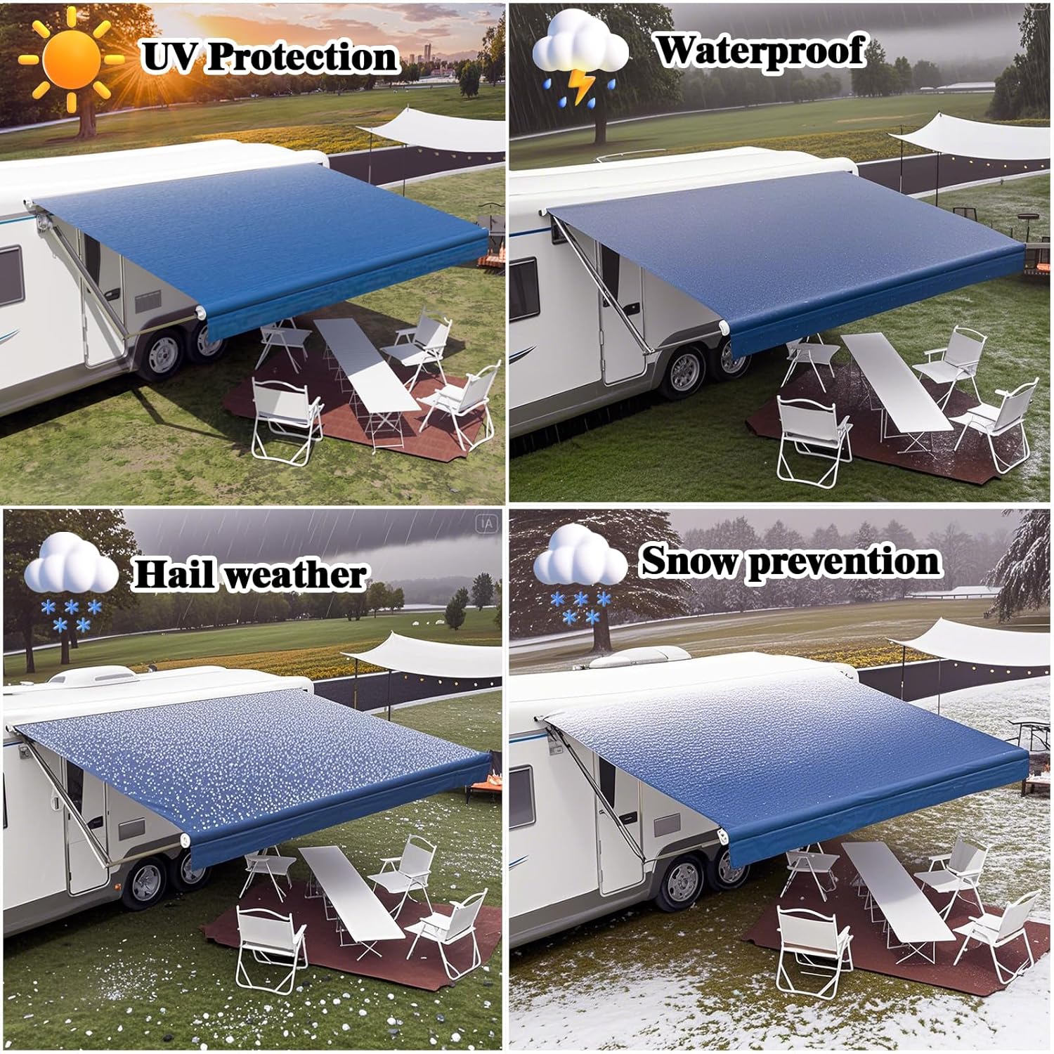 16ft RV Awning Fabric Replacement Compatible with Dometic, Carefree, Solera - Heavy Duty 18.5oz Vinyl Waterproof Canopy for Camper Trailer 16'(Fabric 15'2") Blue Fade