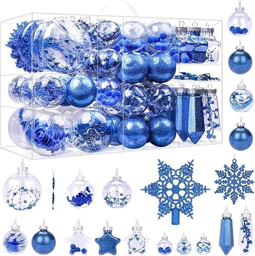 SHareconn Juego de 86 bolas de Navidad, bolas decorativas de plástico transparente inastillables para decoración de árbol de Navidad, decoración de