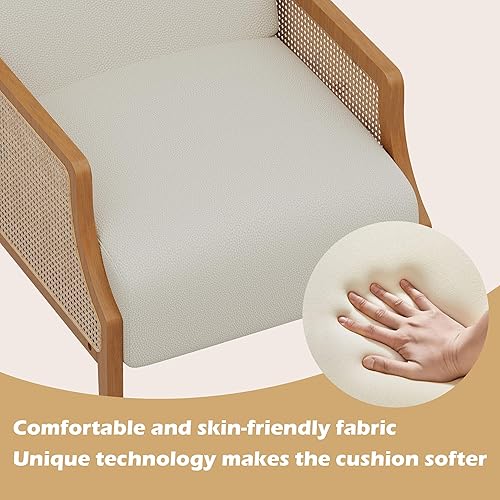 Miniatura 7 de Aklaus Juego de 2 sillas decorativas de mediados de siglo con reposabrazos de ratán, sillas tapizadas para sala de estar, sillas de lectura de tela,