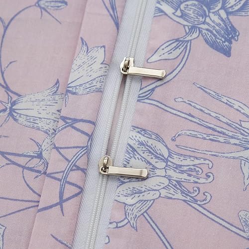 Miniatura 7 de Funda de edredón, 100 % algodón, juego de ropa de cama de 3 piezas con diseño floral en rosa para niñas, estampado elegante estilo jardín con ramas