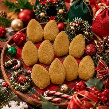 LOGOFUN 100PCS Plush Deer Ear Charms Brown Christmas Craft Supplies | Soft Plush Pieces For Handmade Hair Clips, Holiday Ornaments, Gift Wrapping, Scrapbooking, And Festive Diy Projects