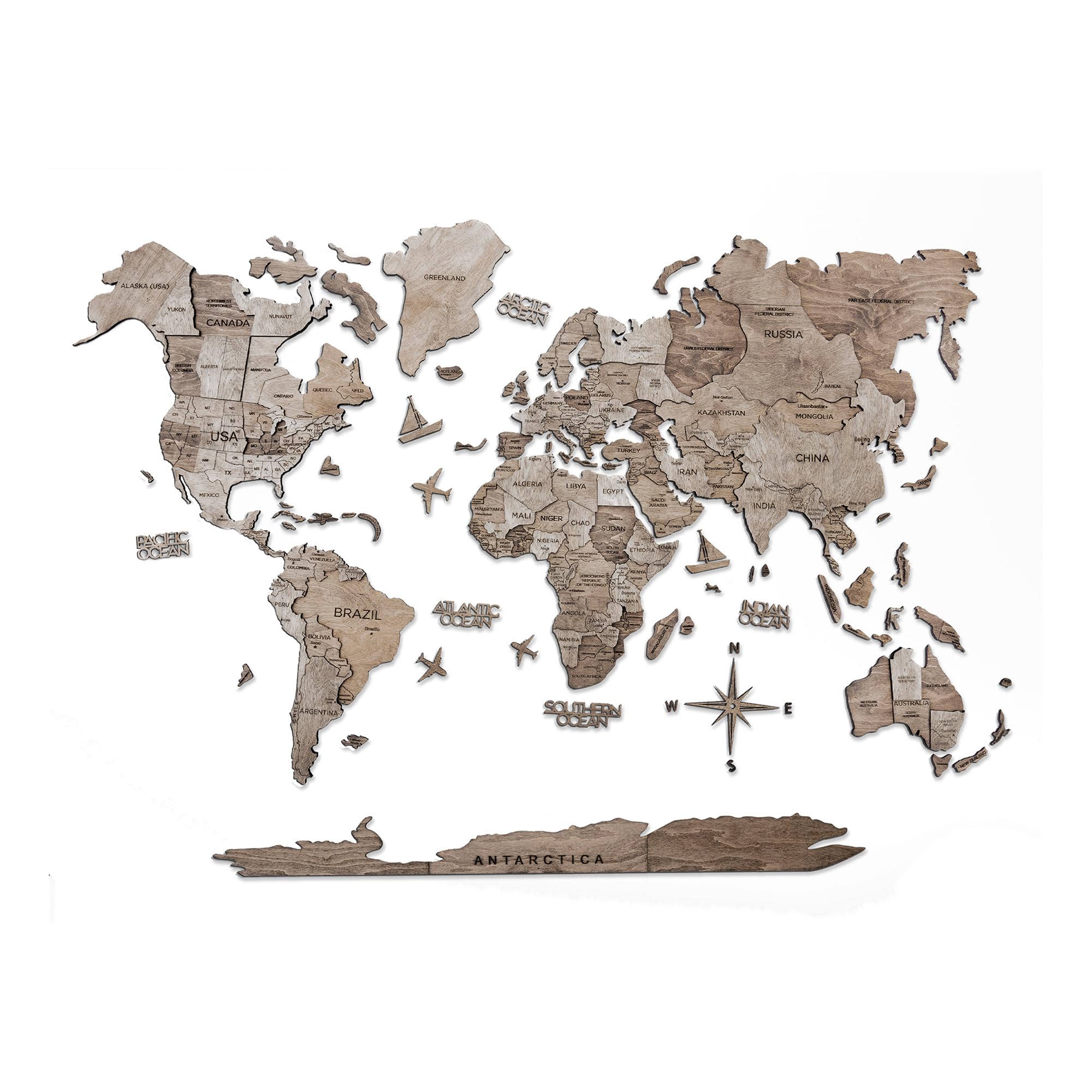 Awesometik" 3D Wood World Map Wall Art Decor - With Our Masterpiece Track Your World Travels - Special For Home, Kitchen And Office. Gift Boxed (L Prime, Terra)