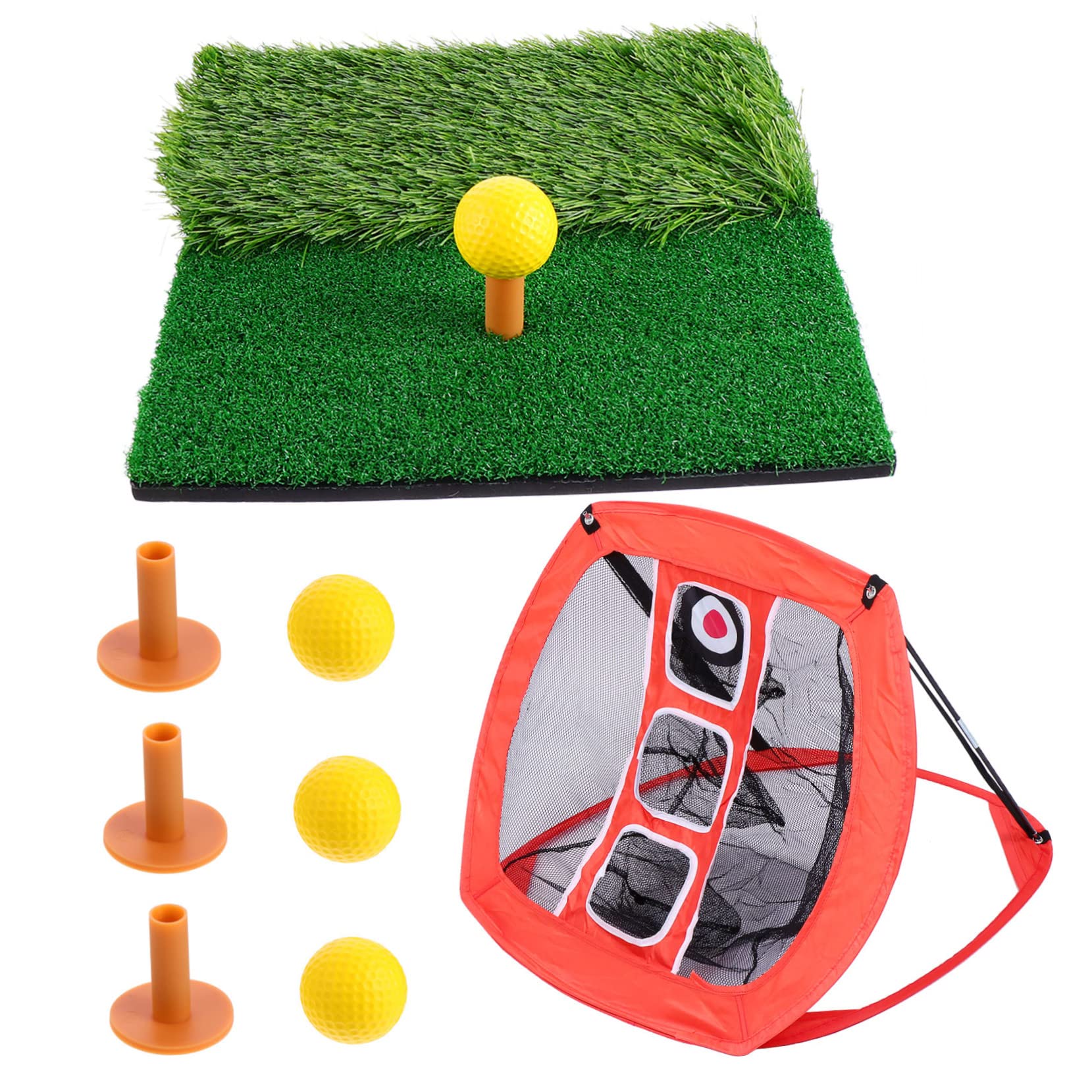 Milisten 1Set Indoor Golf Practice Net with Pad Set Portable Golf Training for Backyard Indoor Use Includes Hitting Mat Tee and PU Balls