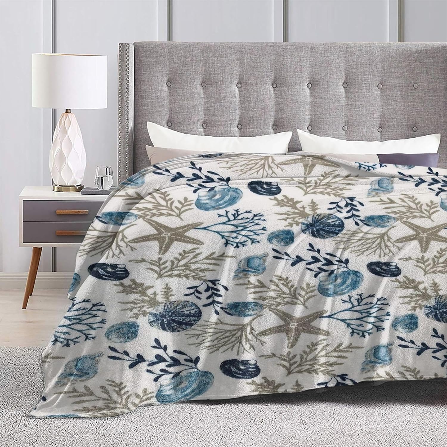 Coastal Shells Blanket, Soft Warm Bed Bedding Throw Blankets for Couch Bedroom Sofa Office, All Season Cozy Flannel Plush Blanket Gifts for Adults, 80"X60"