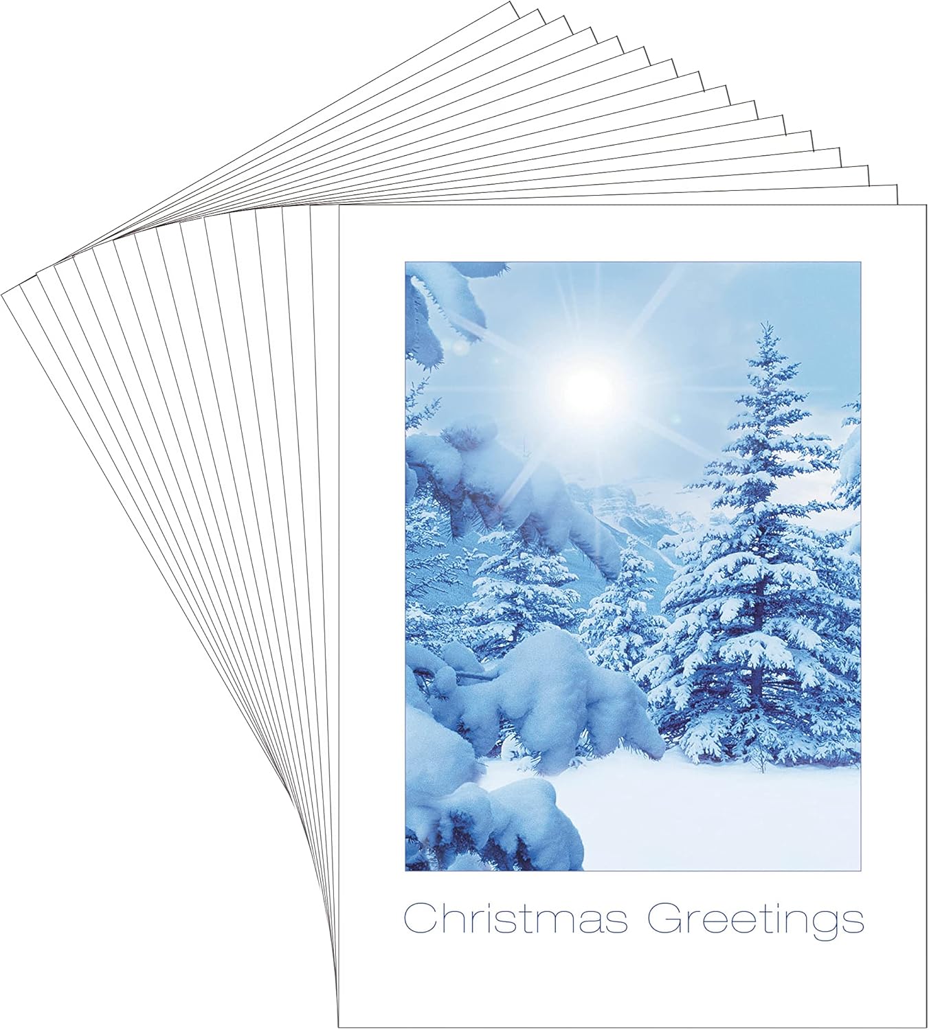 Fravessi Christmas, New Years Boxed Greeting Card Multi-Pack Set (4 x 6) | 16 Cards + 17 Envelopes | Winter Snow Scene Design | Blue, White
