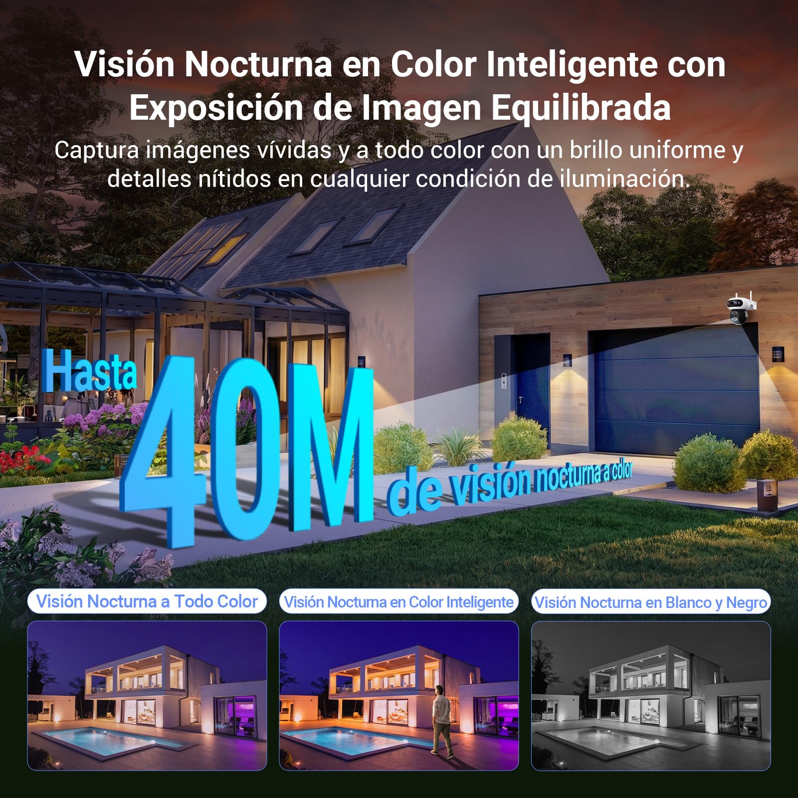 EZVIZ C90f Triple Cámara Vigilancia Exterior WiFi 6, 3K Cámara Triple Lente 360° con Zoom Mixto 12x, Motor Triple, Detección de Humanos/Vehículos IA, Reconocimiento Facial, Visión Nocturna en Color