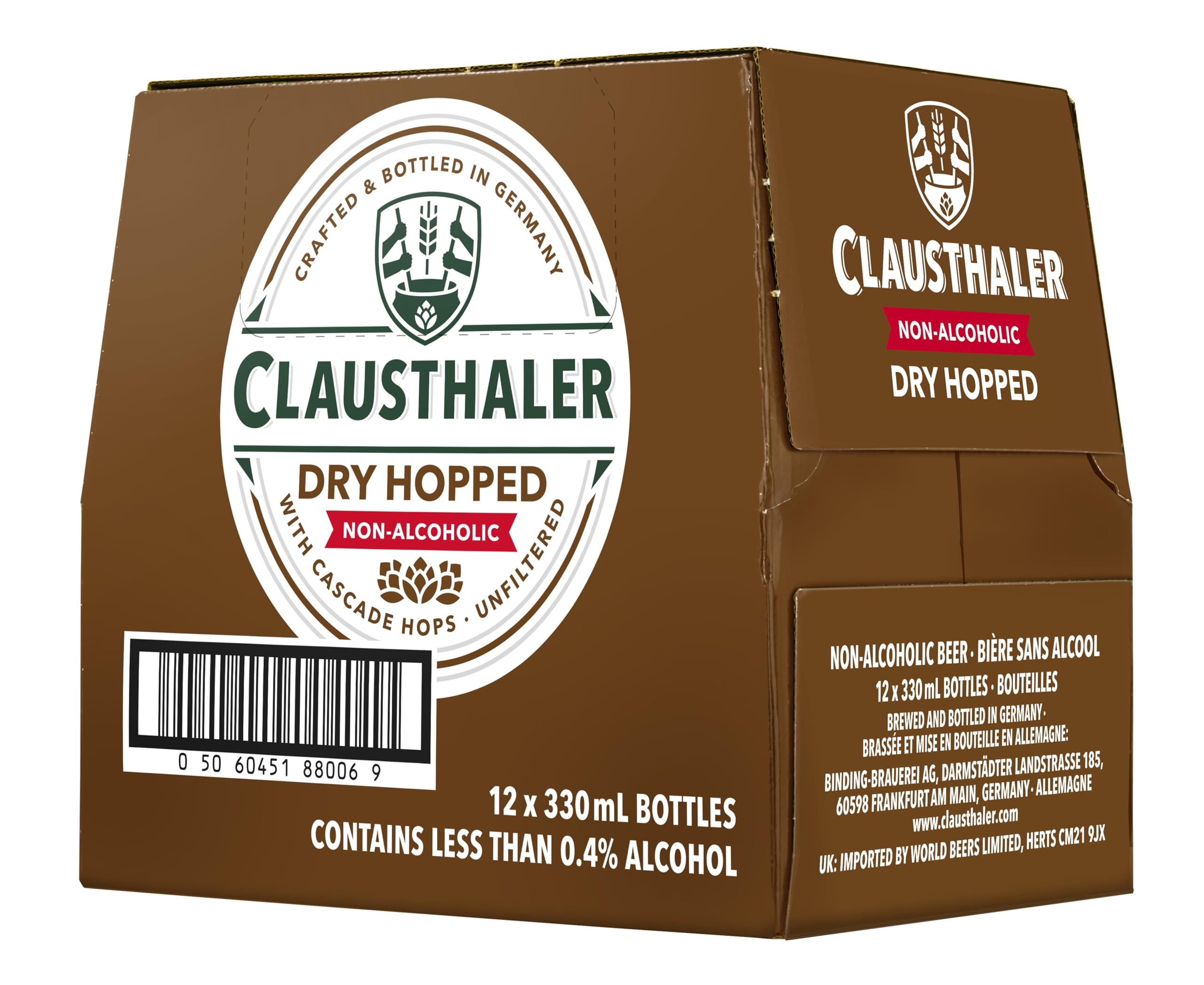 Dry Hopped Alcohol Free Beer - Case 12 x 330ml, <0.5% Bottles | Unfiltered Lager | Vegan, Low Calorie | Ingredients: water, barley, malt & hops