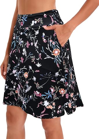 Jhsnjnr Women's Golf Skorts with Pockets Knee Length Elasticated Waist Active Athletic Tennis Skirt