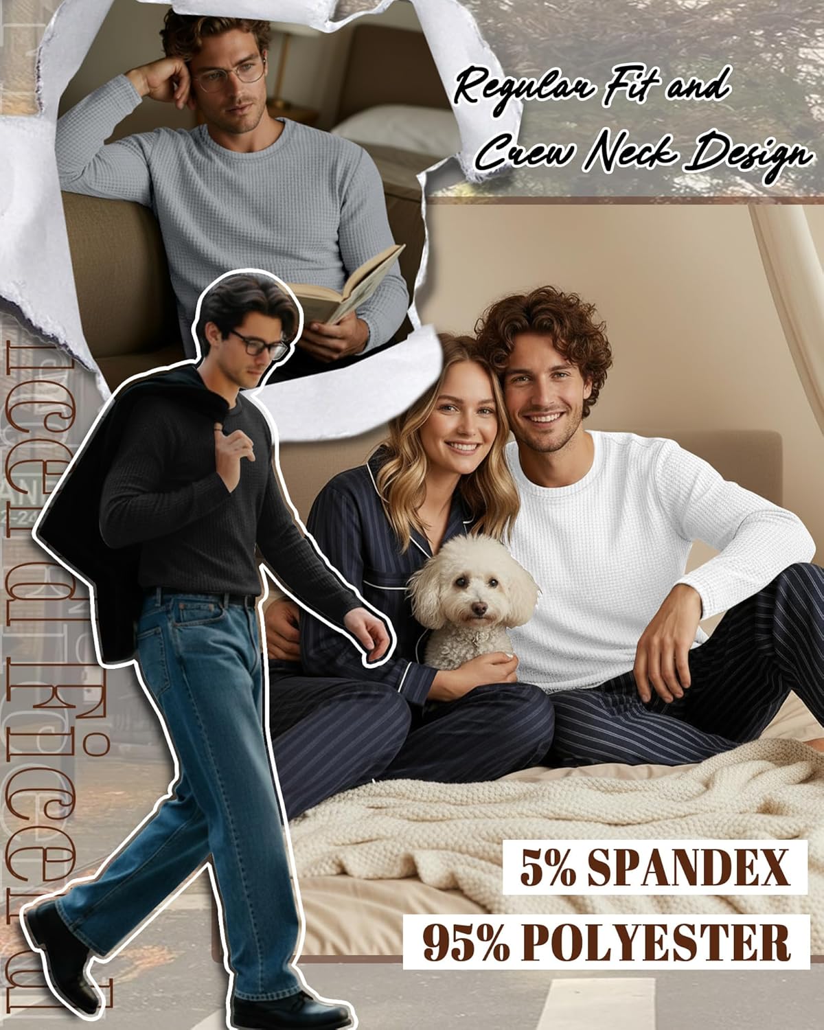 Ficerd 3 Pack Men's Waffle Long Sleeve Shirts, Crew Neck Thermal Underwear Tops Casual Pullover Sweaters Knit Undershirts - Image 4