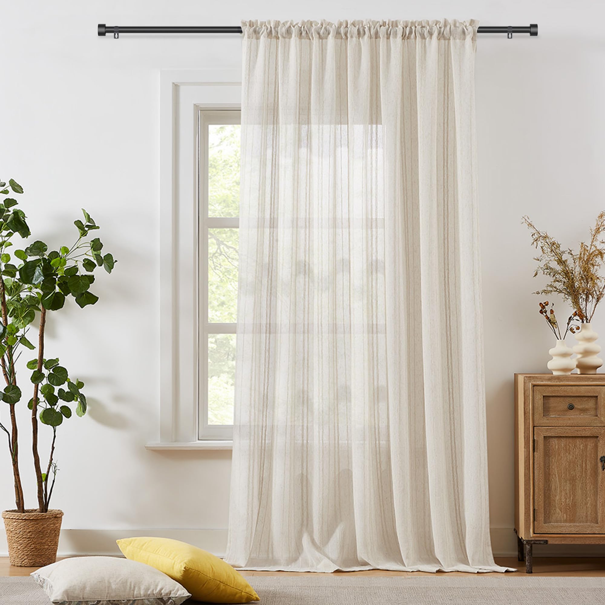 Bastone Per Tende Bastone Tenda 3 Metri Nero, Set Regolabile Con Staffa, In Metallo Diametro 5/8 Per Esterni, Interni, Camera Da Letto, Soggiorno, 80-300 Cm Binario Per Tende A Soffitto