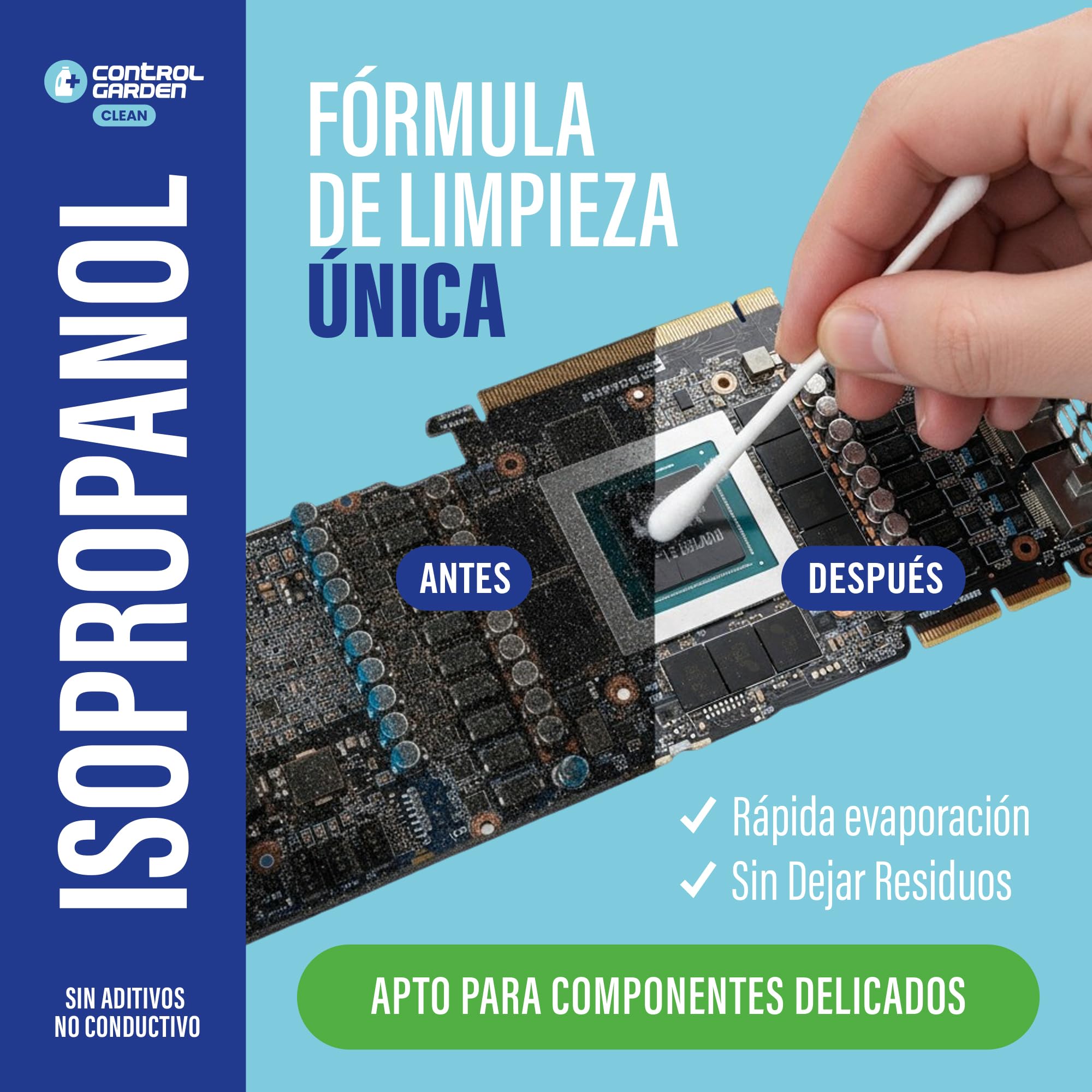CONTROL GARDEN Alcohol Isopropilico 99,9% 10 L | Isopropanol Puro | Limpieza Profesional de Componentes Electronicos, Optica y Superficies Delicadas | Limpiacristales Sin Residuos Rapida Evaporacion