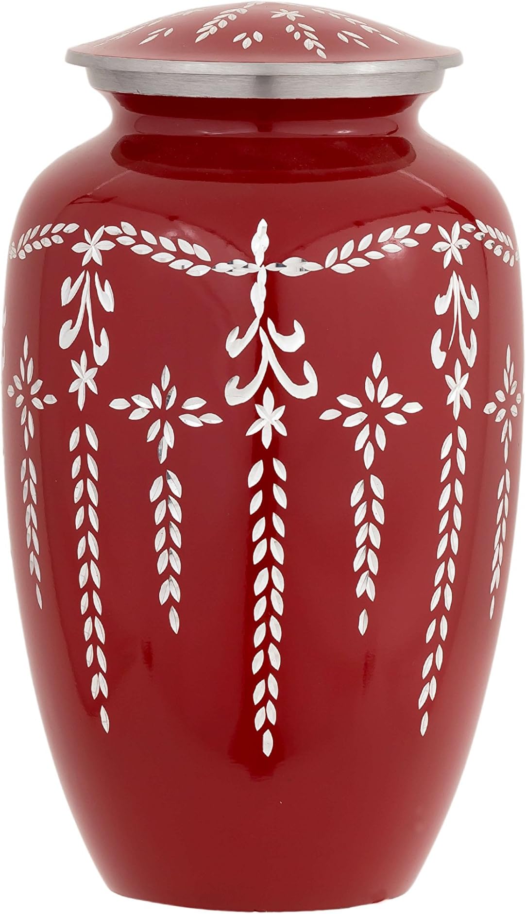 Cremation Urn for Ashes - Nyx Series Affordable Solid Aluminum Metal Quality Handcrafted for Human Funeral Burial Large 10 inch, Red Diamond Cut