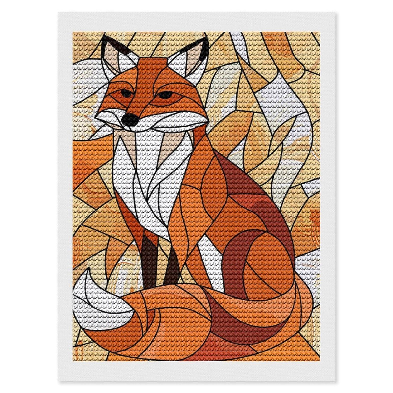 Junmoney Stained Glass Fox Portrait Diamond Painting Kit 12"x16", Thoughtful Handmade Gift, for Creative Relaxation, Printed Canvas, Cosy Home Accent