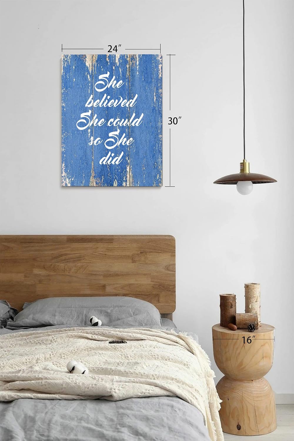 She Believed She Could So She Did - FRAMED - Quote Motivational Wall Art Canvas Print Home Decor, Black Real Wood Frame, Blue, 7x9