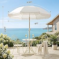 Vista 6 de Umberlla de patio bohemio de 6.5 pies con flecos, sombrilla para exteriores UPF50+ con varillas de fibra de vidrio y botón de inclinación, paraguas