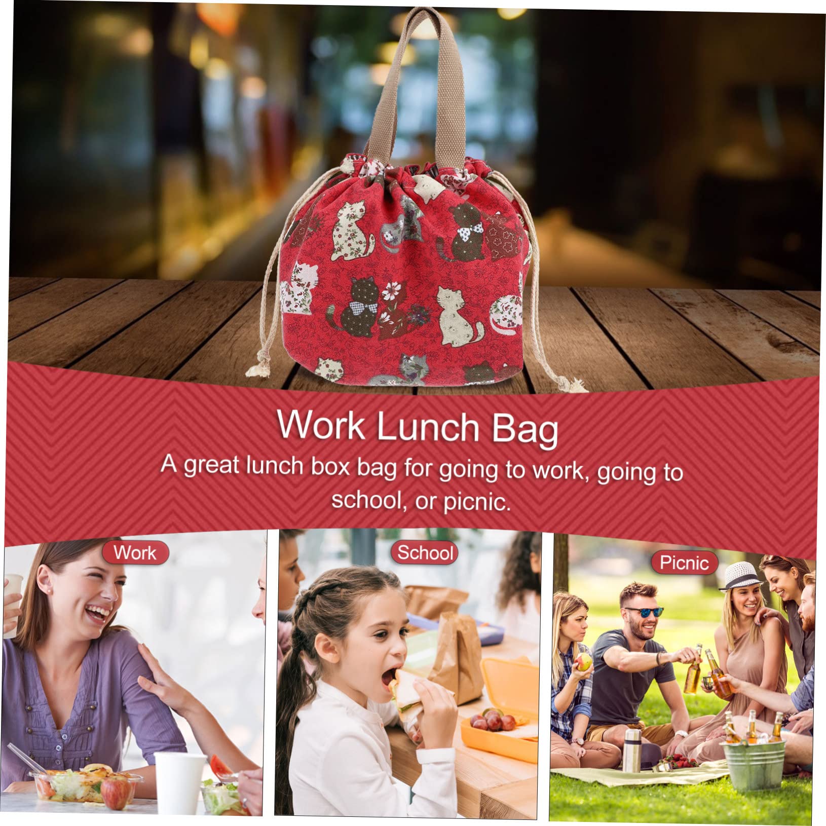 Alipis Caja De 3 Piezas bolsa de almuerzo bolsa de lona lindo bolso de mano lindo bolso de lona bolsas de pícnic bolsas termicas lancheira de almuerzo bolsa del almuerzo lienzo rojo