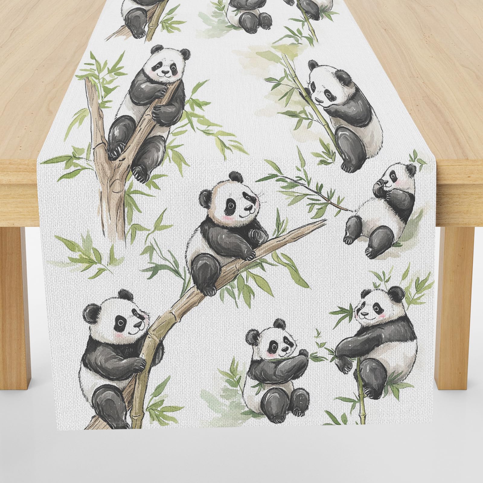 Chemin de table panda mignon 40x240 cm lavable pour déco de cuisine et repas festifs