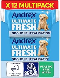 Andrex Ultimate Fresh Washlets, 12 Packs - Gentle, Biodegradable, Flushable Toilet Wipes for Everyday Hygiene, Use with Regular Toilet Roll for a Shower Fresh Clean
