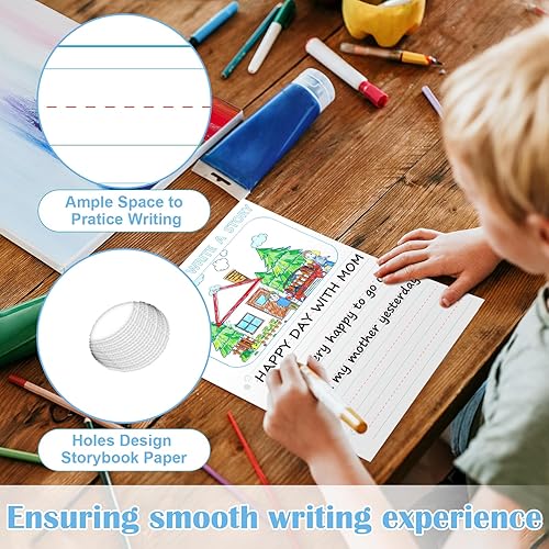 Miniatura 4 de 50 hojas de papel de escritura de historias de 8.5 x 11 pulgadas para niños, papel de dibujo y escritura de hojas sueltas de 34 pulgadas de regla