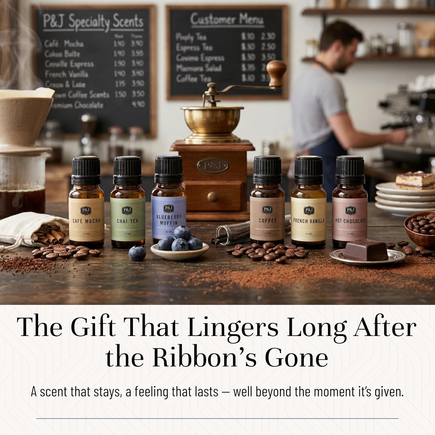 P&J Trading Fragrance Oil Coffee Shop Set | Coffee, Café Mocha, Chai Tea, Hot Chocolate, Blueberry Muffin, French Vanilla Candle Scents for Candle Making, Freshie Scents, Soap Making Supplies