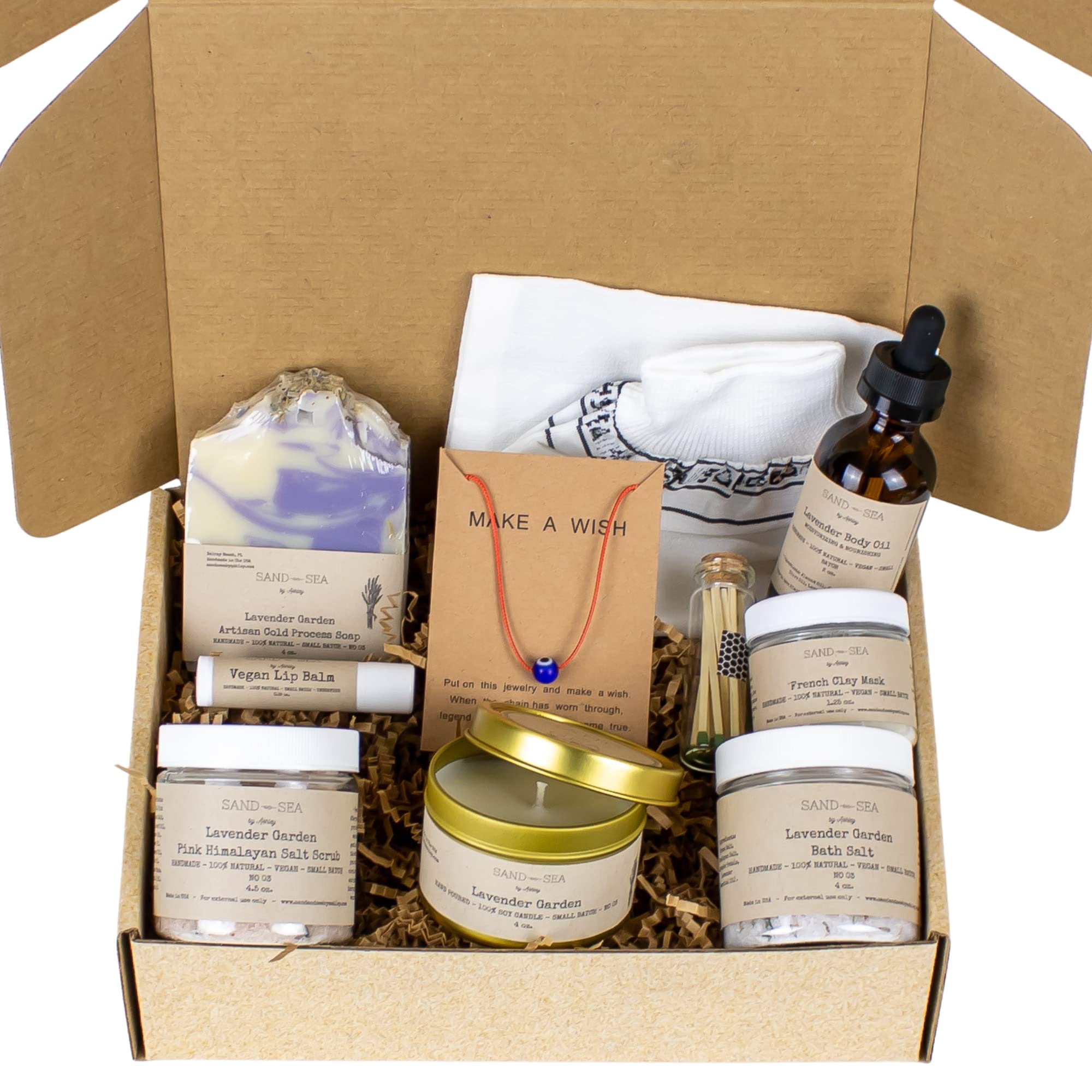 Christmas Spa Gift Baskets for Women - Stress Relief Vegan Gifts for Woman, Luxury Lavender Spa Gift Set for Her, Self Care Gift Box, Relaxing Pampering Handmade Lavender Spa Kit, Spa Package