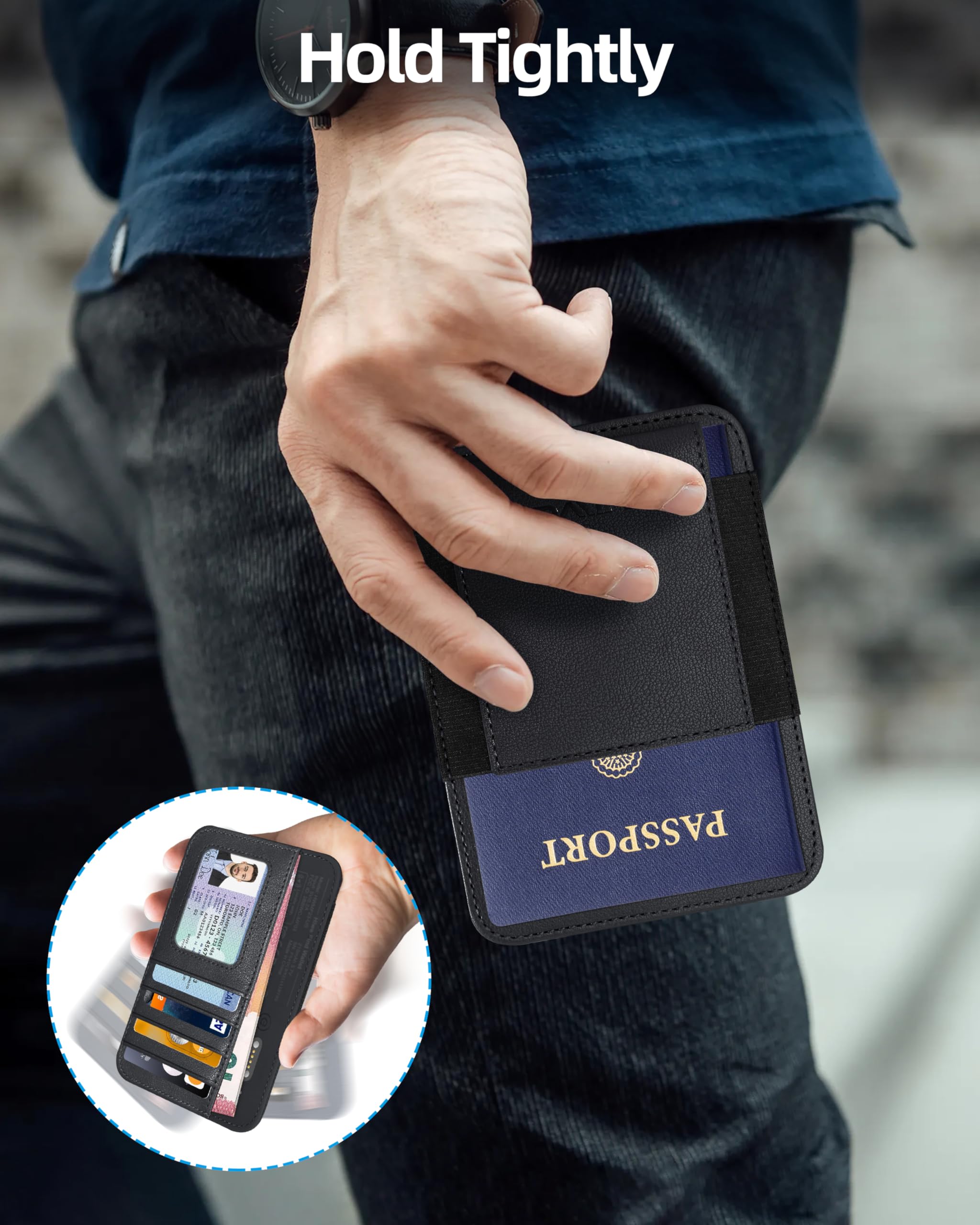 HiWe Reisepass-Etui, Schwarz, 5.47"x3.94"x0.47", Minimalistisch, Vegan, RFID-Geschützt, Find My
