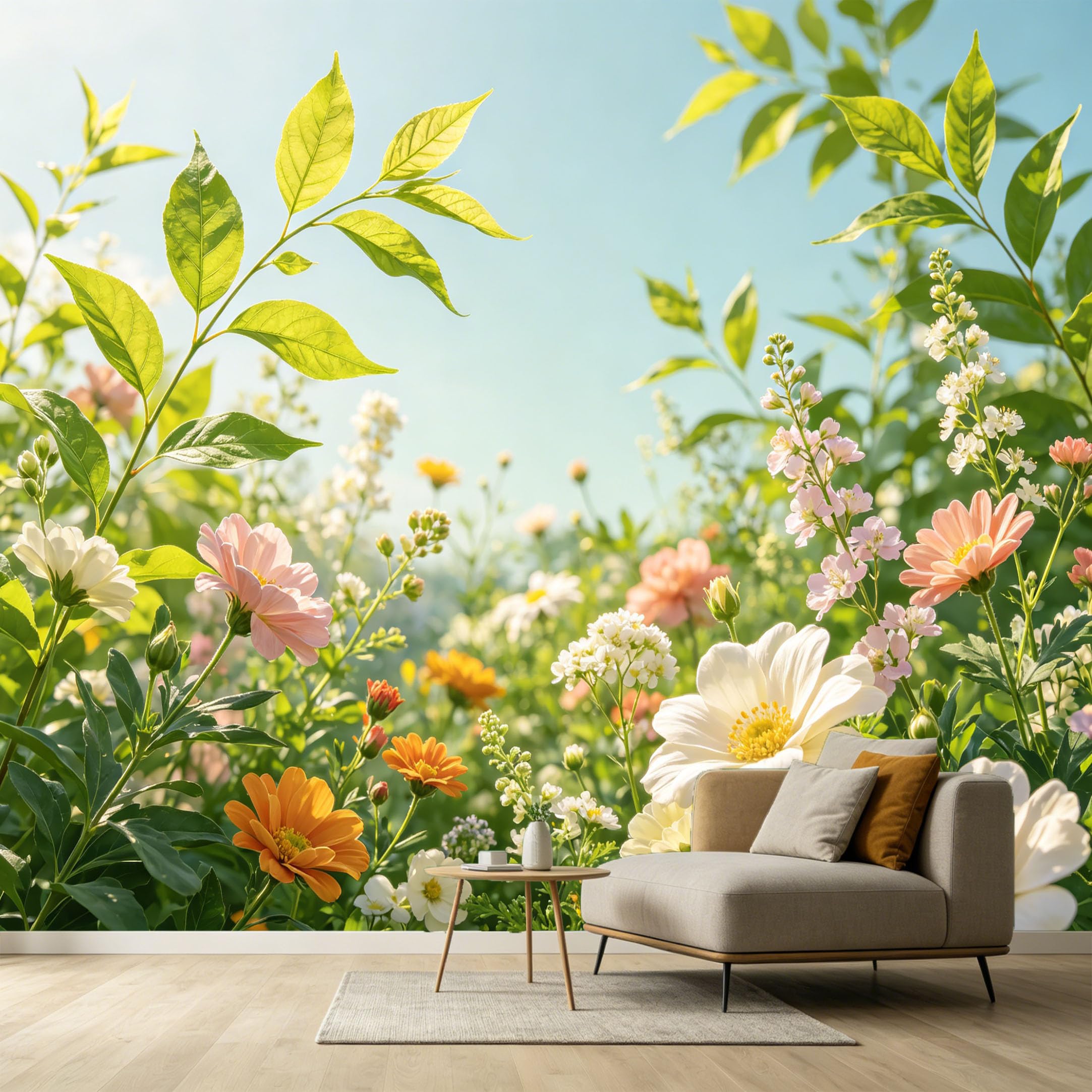 Custom Size Wall Murals Botanical Watercolor Wildflowers Summer Bloom Sunny Sky SelfAdhesive Wall Fabric Removable Large Wallpaper for Photo Living Room Interior Decor