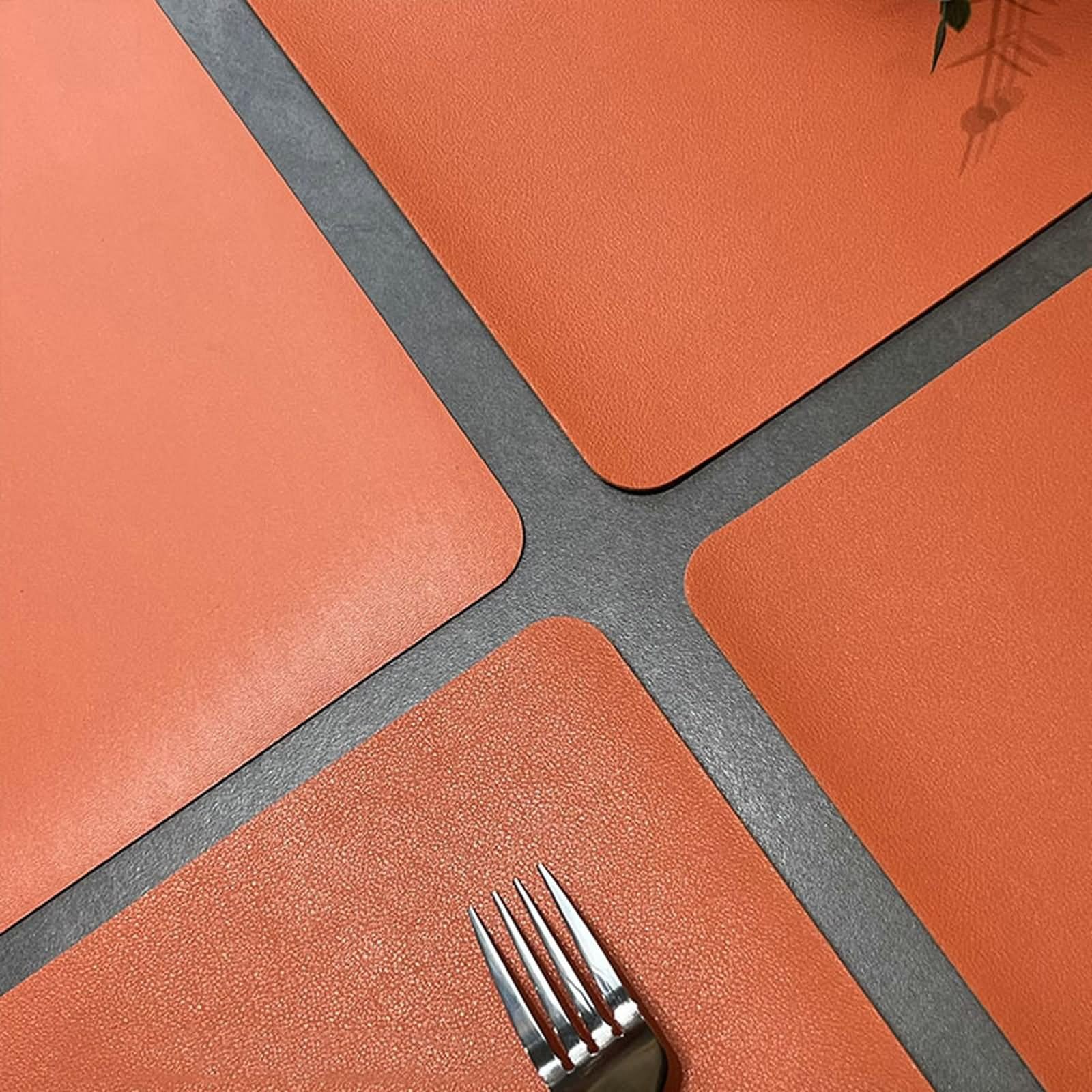 8er Set Platzdeckchen Landhausstil, Platzset Orange 30x43cm Rechteck Einfarbig Leder