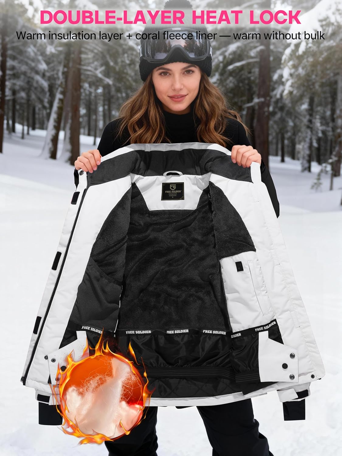 FREE SOLDIER Women's Waterproof Ski Snow Jacket Fleece Lined Warm Winter Rain Jacket with Hood Fully Taped Seams - Image 3