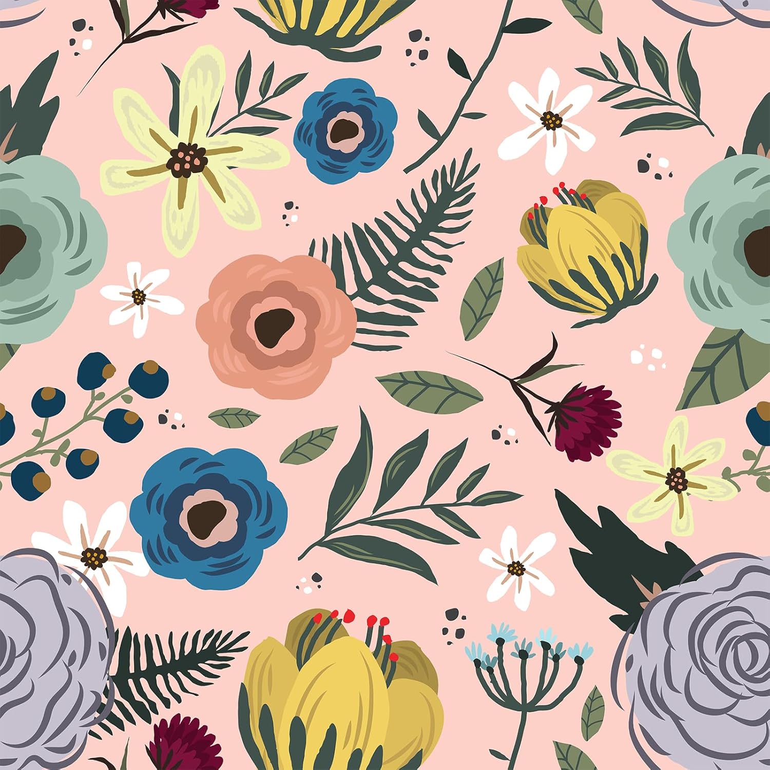 VEELIKE Cute Berries Floral Peel and Stick Wallpaper Vintage Pink Floral Wallpaper for Bedroom Nursery Bathroom 17.7''x354'' Removable Botanical Wallpaper Prepasted Pink Contact Paper for Cabinet Desk