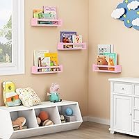Vista 3 de Forbena Estantes Flotantes Rosa para Pared, Estantería de Pared Estética para Decoración de Habitación de Niñas, Estantes de Madera para Guardería