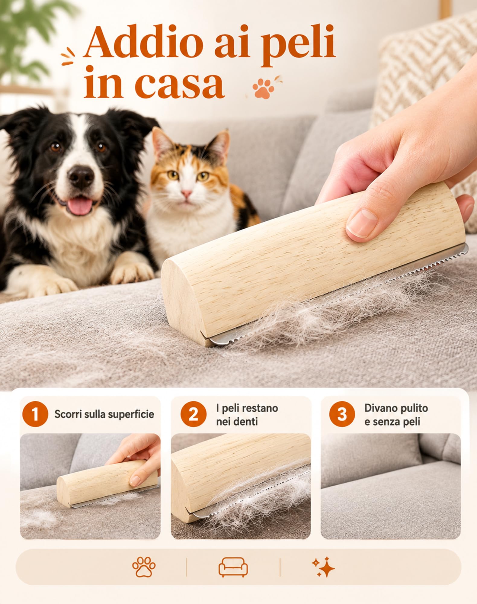 Poileo Spazzola Cani, Epilazione Delicata, Epilazione Rapida in 30s，Marrone
