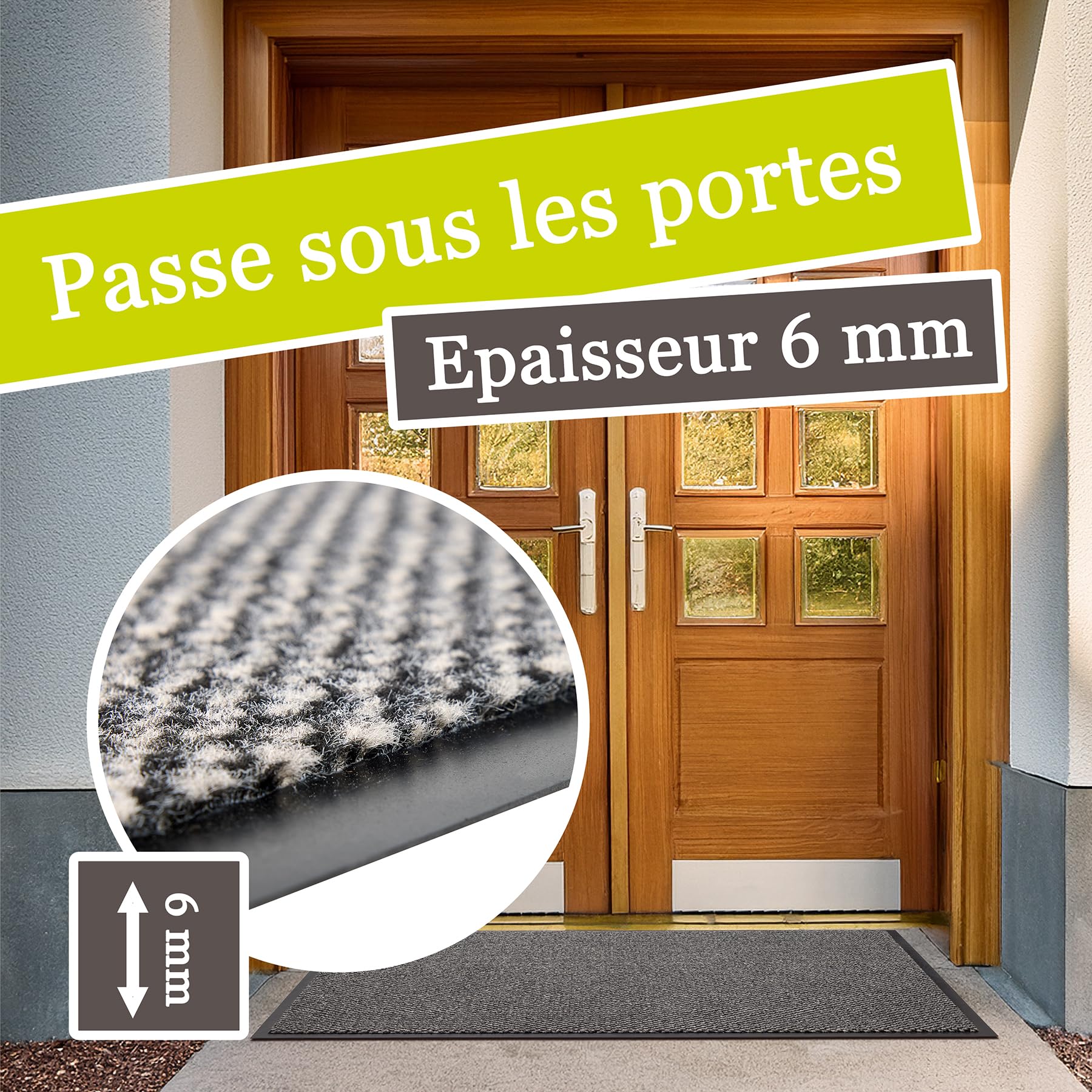Tappeto ingresso zerbino antipolvere antiscivolo, tappeto porta interna esterno, 80 x 120 cm, antracite
