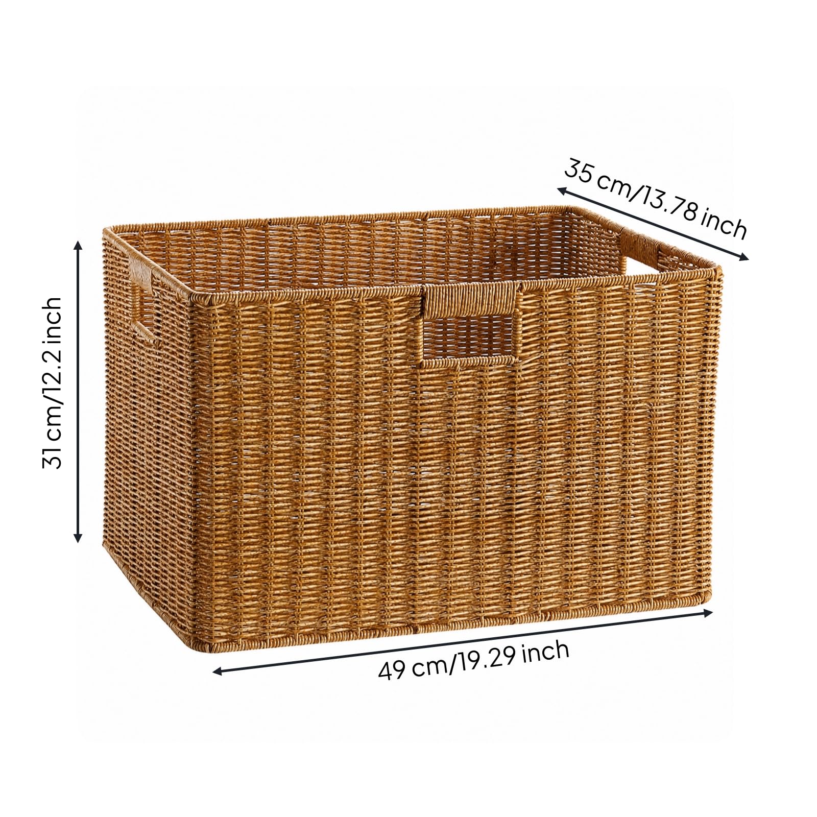 Cesta Ratán Sintético sin Montaje Cesto Almacenaje con Bor Reforzado Resistente para Dormitorio, Armario, Mudanzas, Café Claro, 49x35x31cm