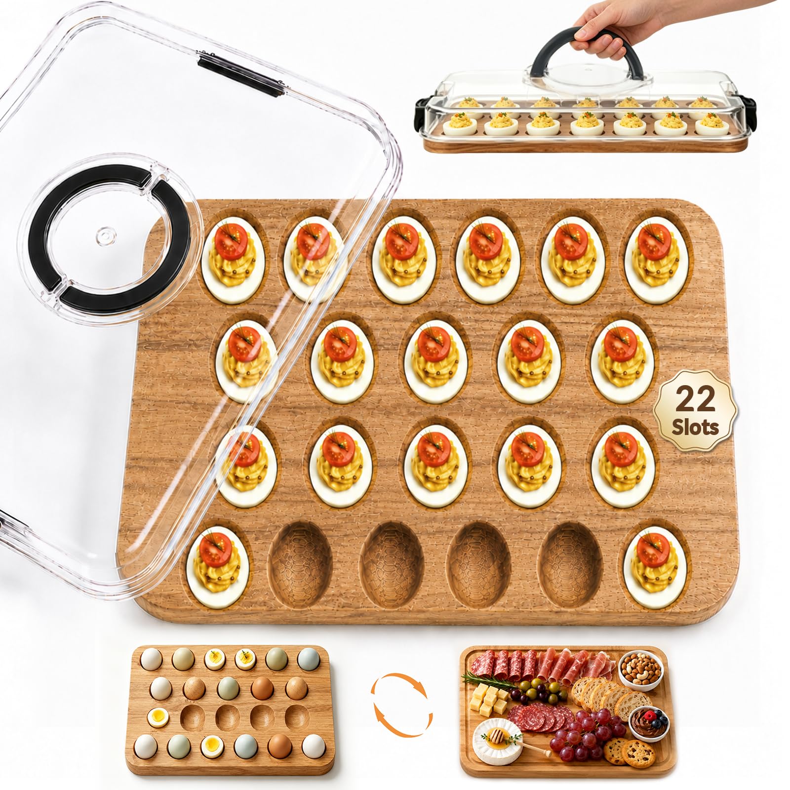 MidingChai 22 Holes Deviled Egg Platter with Lid and Handle