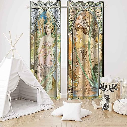 Miniatura 5 de MIZSYE Cortinas opacas Art Nouveau para mujer, serie de temporada de primavera y otoño, estilo pintura al óleo, estilo de mediados de siglo,