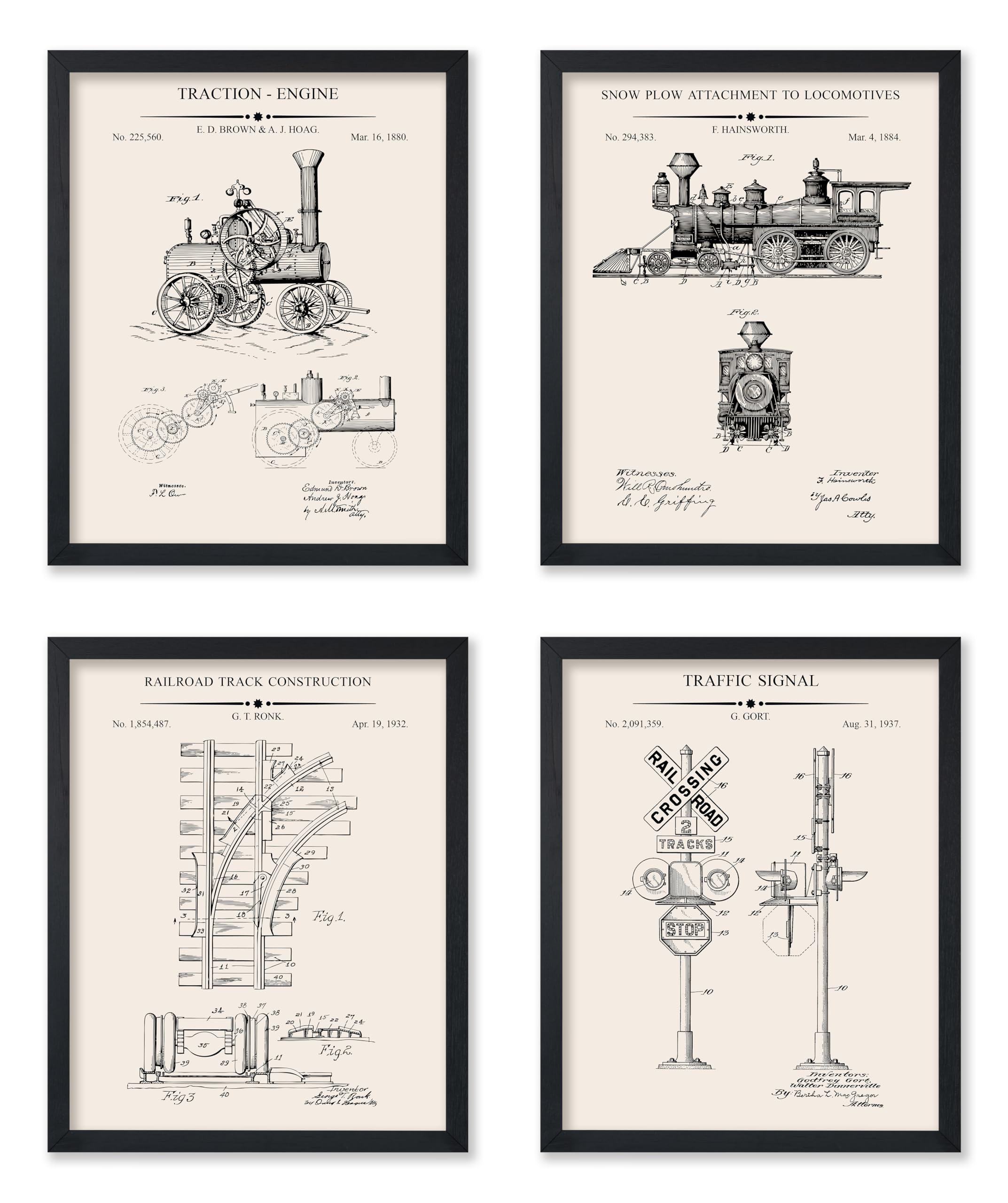 Poster Master 4-Piece Vintage Locomotive Blueprint Poster - Traction Engine Patent Print - Railroad Track Art - Transportation Print - Traffic Signal