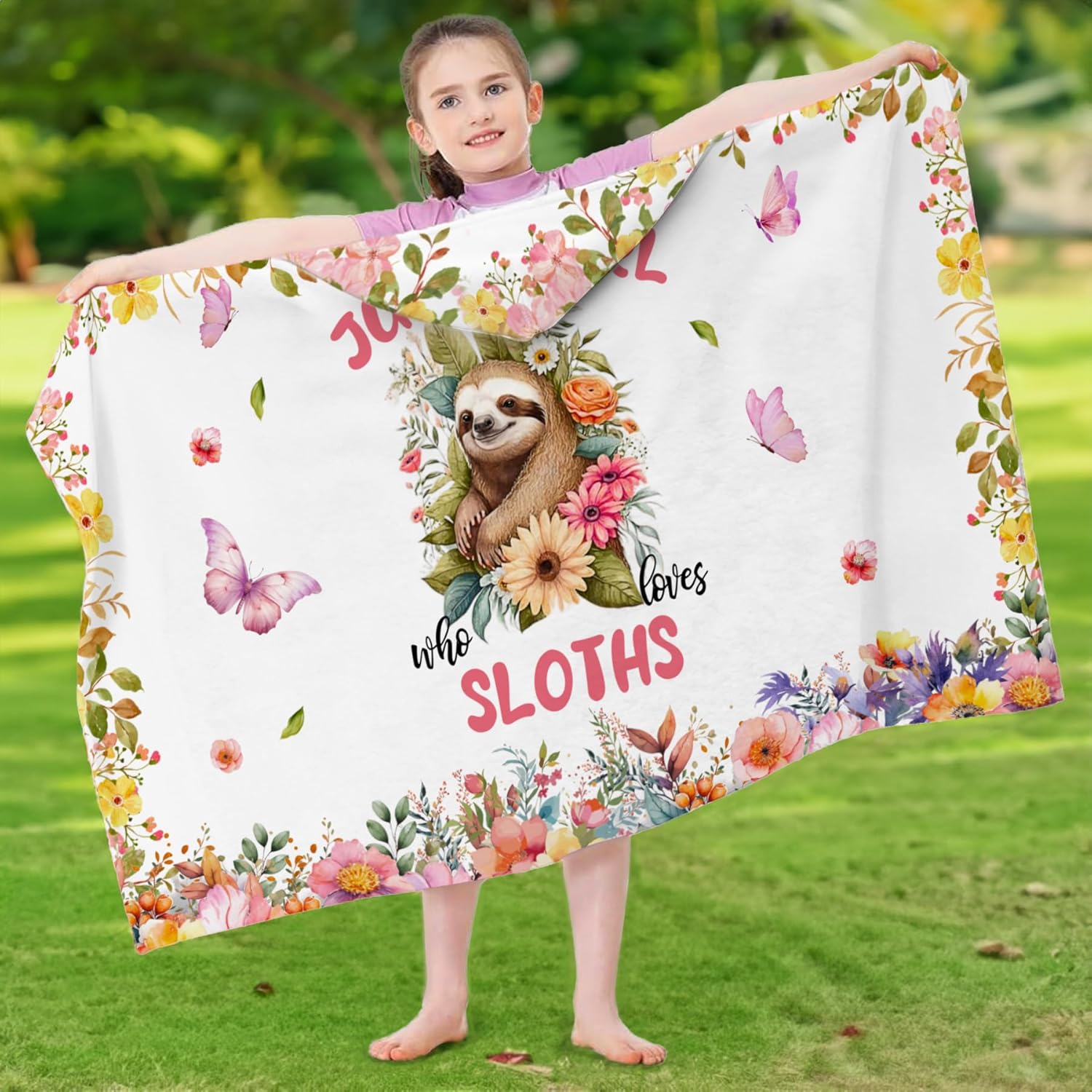 Sloth Hooded Bath Towels for Girls,Soft Cotton Swimming Shower Beach Blanket (Sloth)