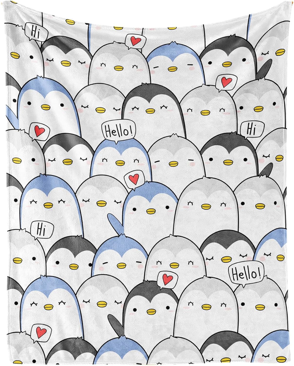 Penguin Blanket, 50"x60" Flannel Cute Penguins Themed Stuffed Animal Colorful Throw, Soft Nap Throw Blanket for Home Boys Girls Women Penguin Lovers Gifts