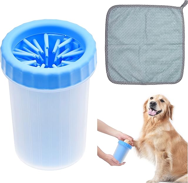 Kare & Kind Dog Paw Cleaner - Portable Washer Pet Cleaning Brush for Bathing and Grooming - Removes, Dirt, Mud, Debris - Soft Silicone Bristles Gentle for Pets - Also Includes Microfiber Cloth
