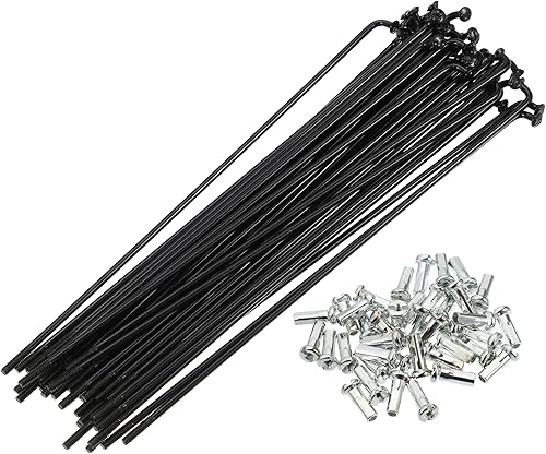 Miniatura 16 de X AUTOHAUX 40 piezas 14G J Bend 0.079 in bicicleta radios con pezones acero negro