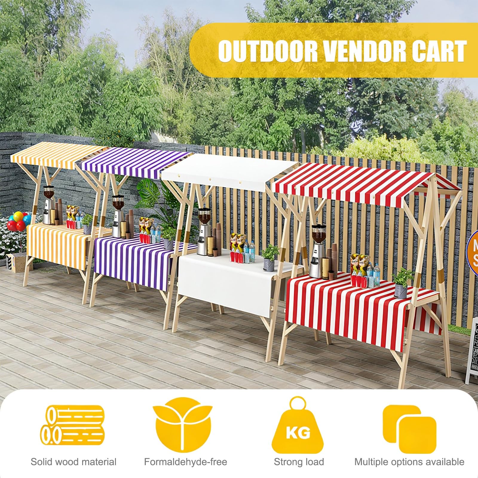 Espositore for Bancarelle del Mercato con Tende da Sole, Carretti dei Venditori Ambulanti, Bancarella Commerciale in Legno, per Espositori da Mercato(Blue,150cm/59in)