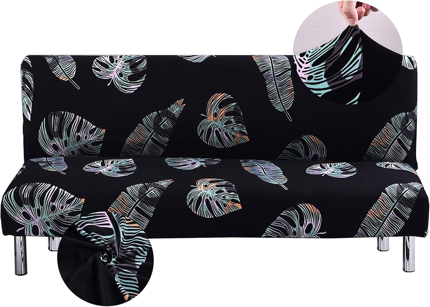 SMMUSEN Retractable Sofa Cover, Black Armless Sofa Bed